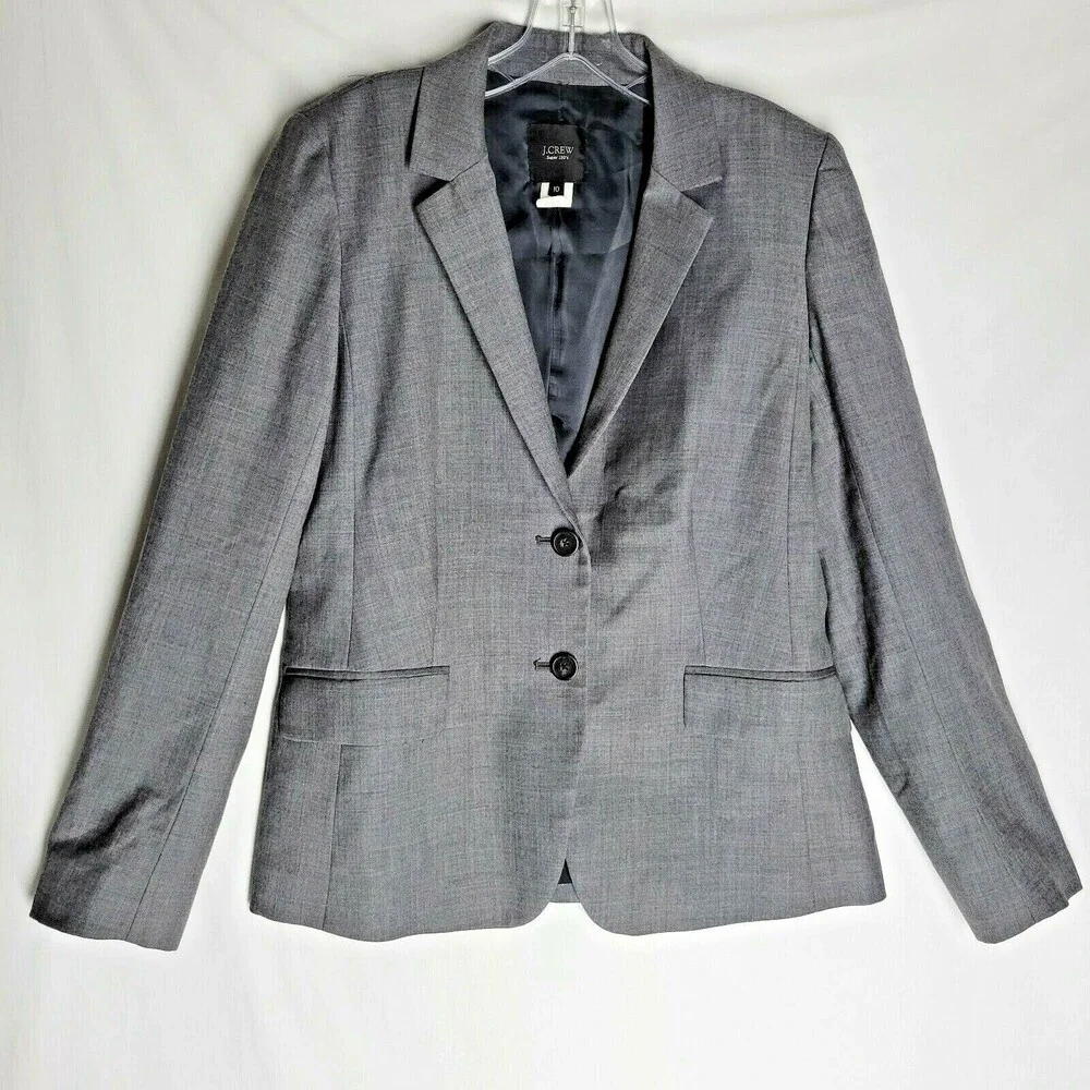 J. Crew Super 120s Blazer Gray 100% Wool Long Sleeve Single Breasted Fitted 10